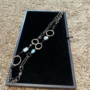 White House Black Market long silver and black accent necklace